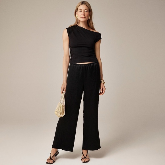 NWT!! J. CREW Cosmo Cropped Pants Textured Satin Black Elastic Waist Small - Picture 1 of 16